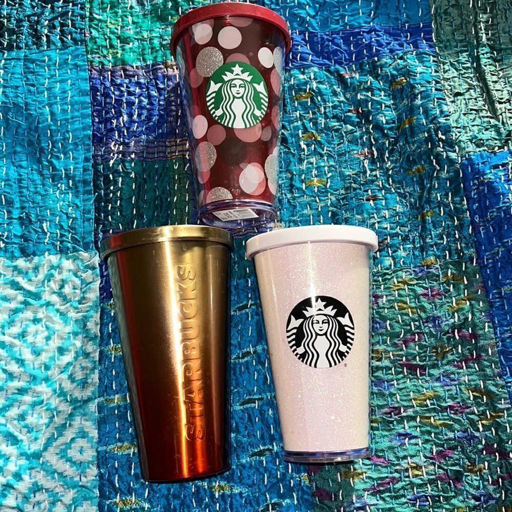 STARBUCKS cold drink cups. Sold in lot of three.